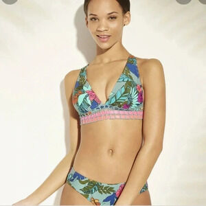 Xhilaration green bikini top top small floral